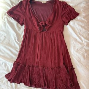 Altar’d State Burgundy Tie Front Ruffle Mini Dress Size Small